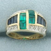 Sapphire, Tourmaline, And Diamond Ring In 14k Yellow Gold