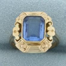 Vintage Blue Topaz Flower Design Ring In 10k Yellow Gold