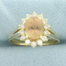 Golden Citrine And Diamond Halo Ring In 14k Yellow Gold