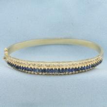Sapphire And Diamond Hinged Bangle Bracelet In 14k Yellow Gold