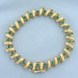 Natural Emerald Spiral Design Bracelet In 14k Yellow Gold