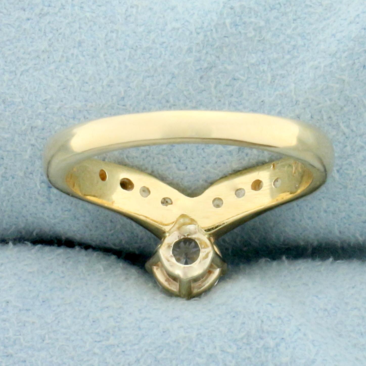 V Shaped Diamond Ring In 14k Yellow Gold