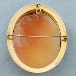 Antique Etched Frame Cameo Pin Or Pendant In 10k Yellow Gold