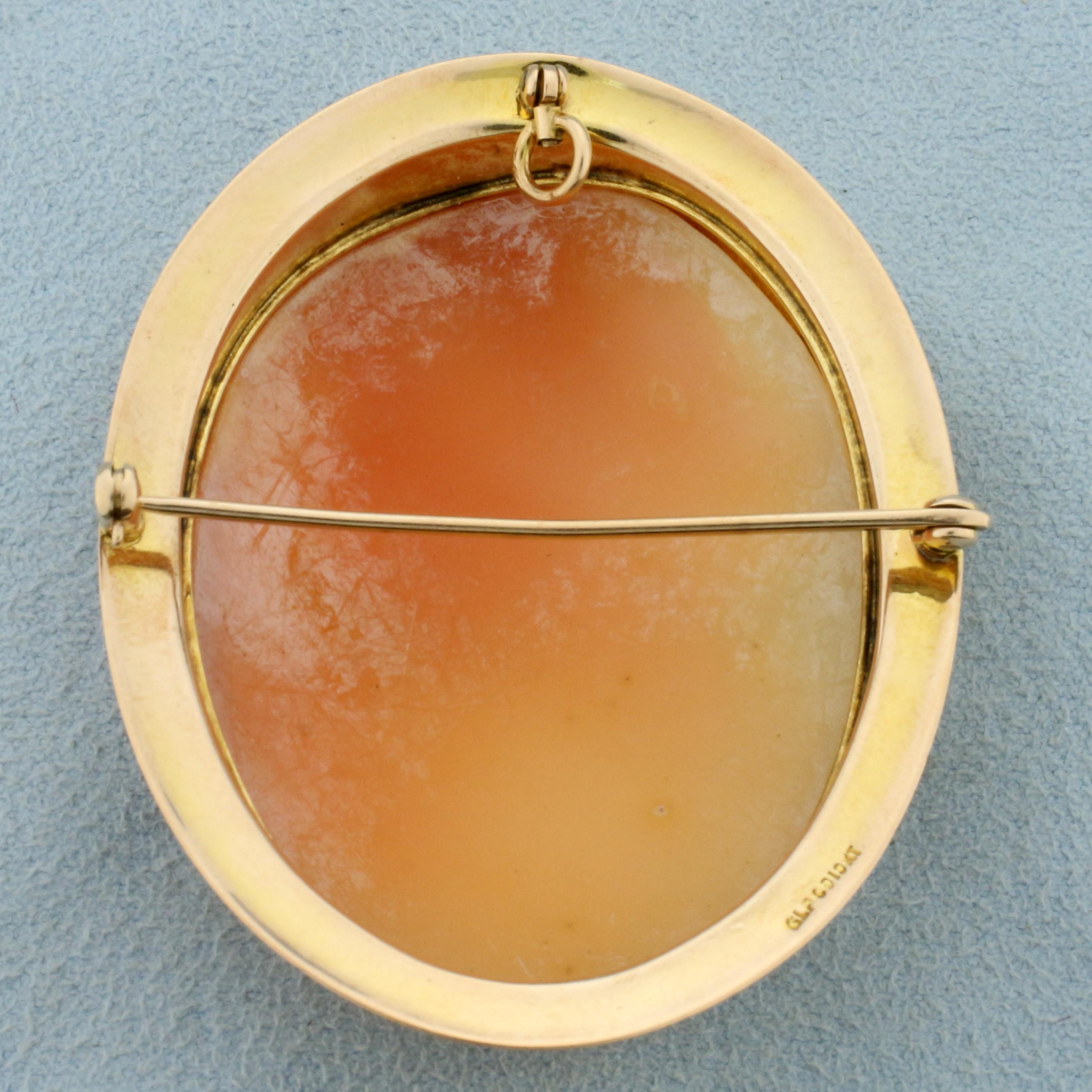 Antique Etched Frame Cameo Pin Or Pendant In 10k Yellow Gold