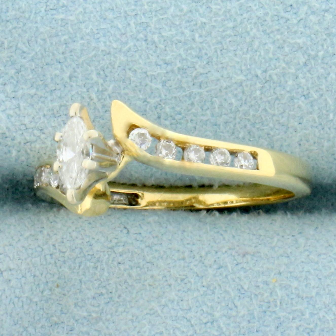 Marquise Diamond Bypass Design Engagement Ring In 14k Yellow Gold
