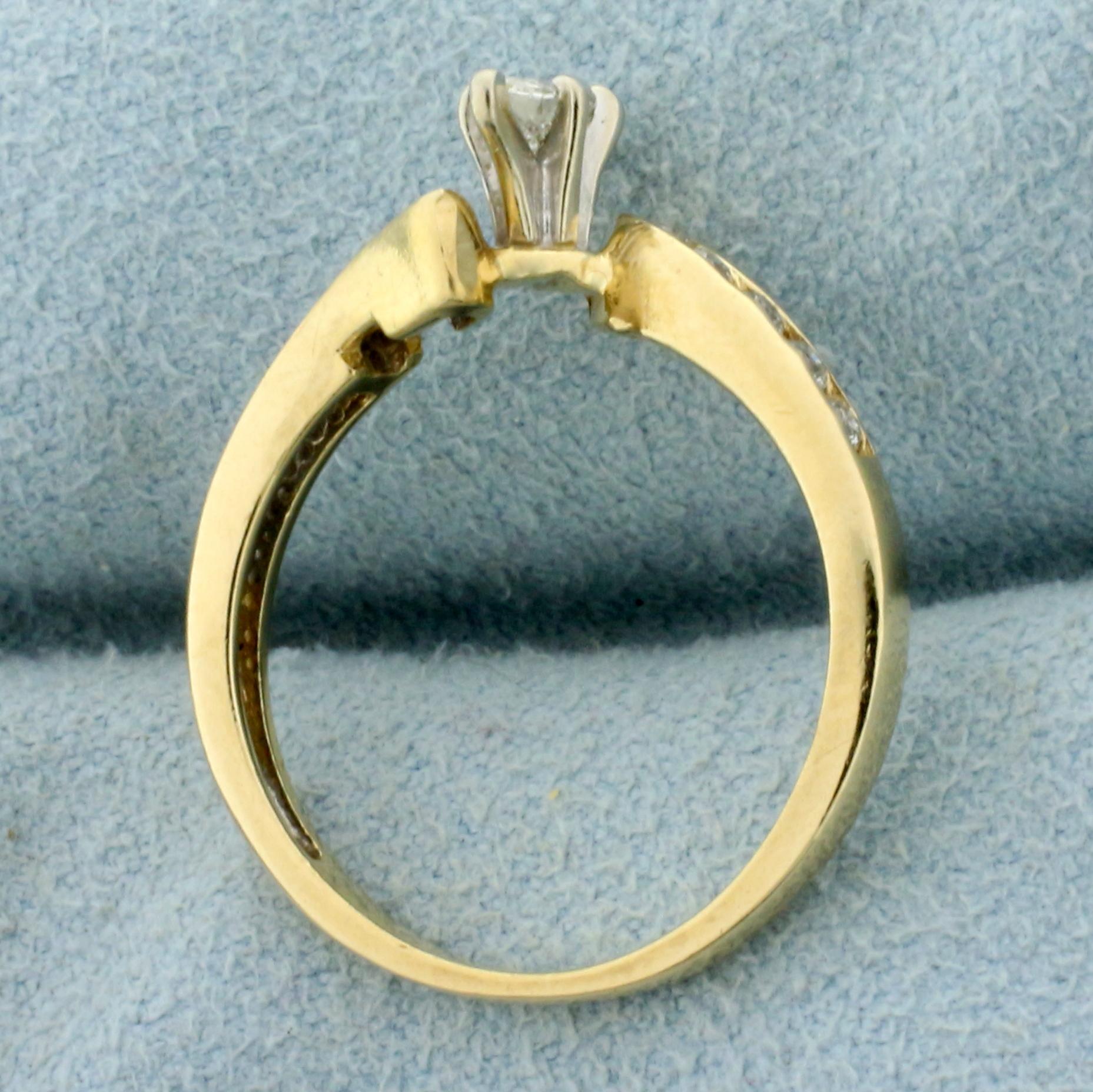 Marquise Diamond Bypass Design Engagement Ring In 14k Yellow Gold