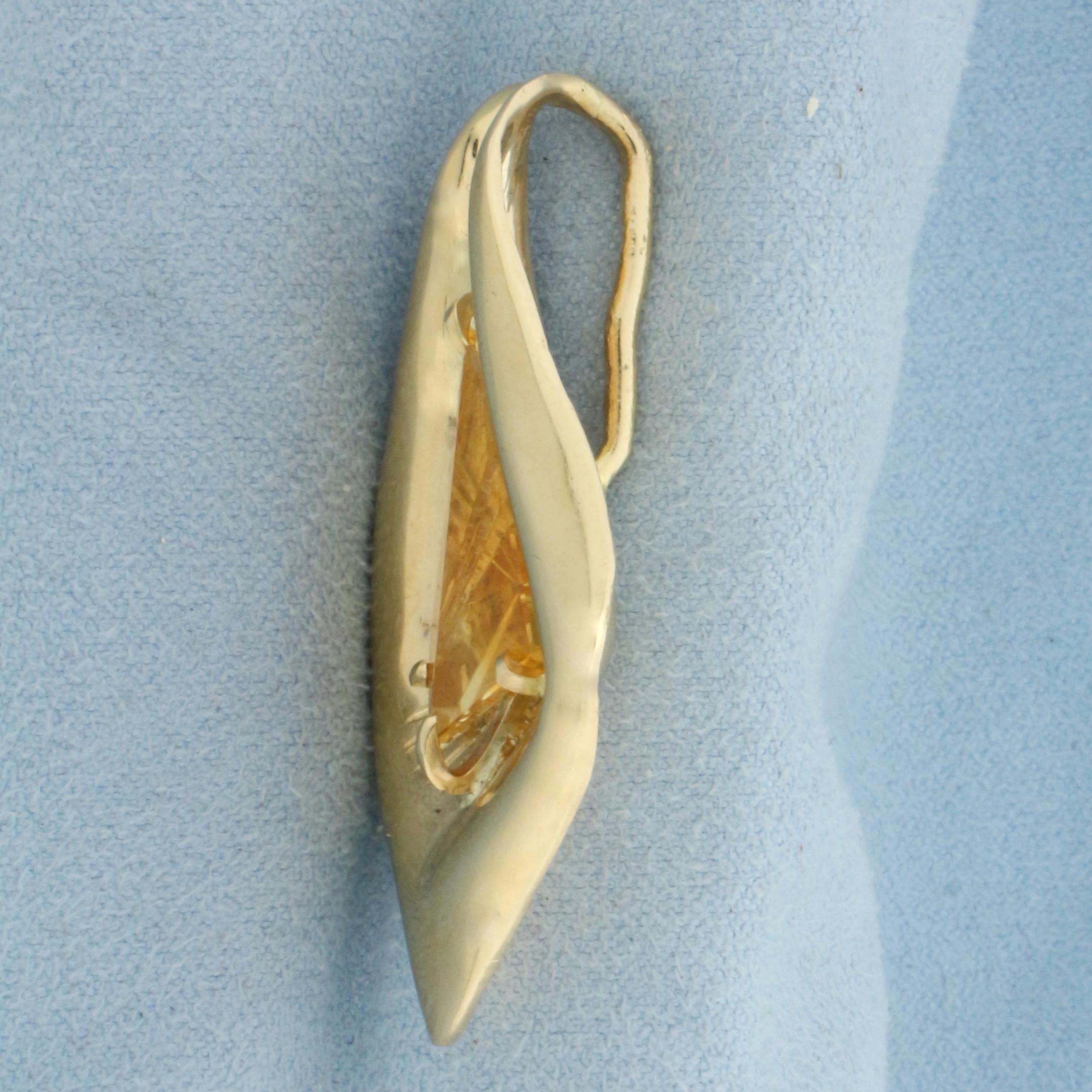 Citrine Designer Abstract Statement Pendant In 14k Yellow Gold