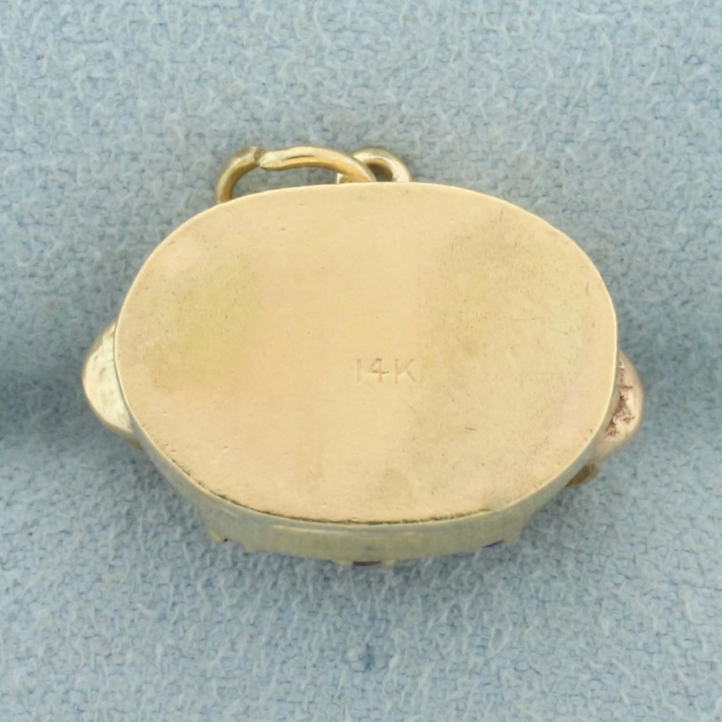 Sapire And Ruby Rotary Telephone Charm In 14k Yellow Gold