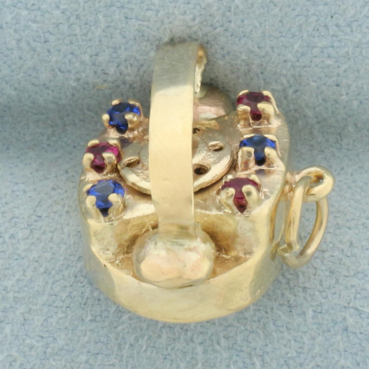 Sapire And Ruby Rotary Telephone Charm In 14k Yellow Gold