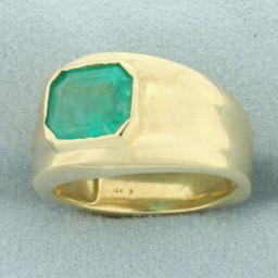 Mens Emerald Statement Ring In 14k Yellow Gold.