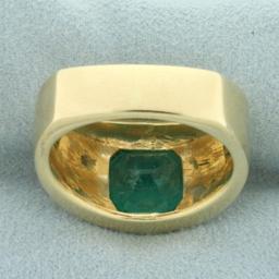 Mens Emerald Statement Ring In 14k Yellow Gold.