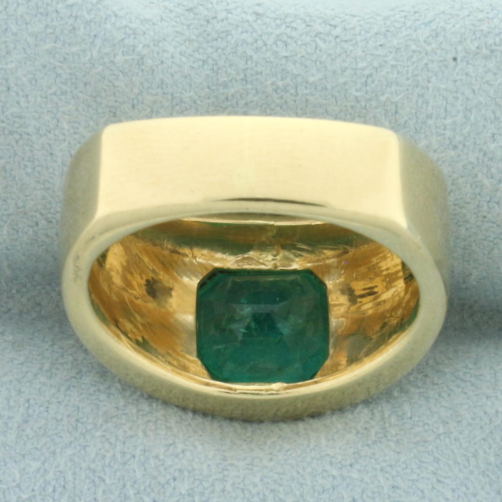 Mens Emerald Statement Ring In 14k Yellow Gold.