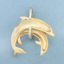 Large Diamond Dolphin Pendant In 14k Yellow Gold