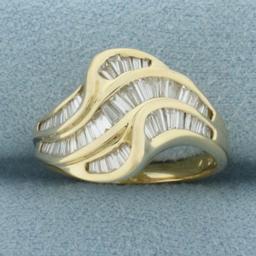 Baguette Diamond Wave Design Ring In 14k Yellow Gold