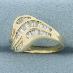Baguette Diamond Wave Design Ring In 14k Yellow Gold