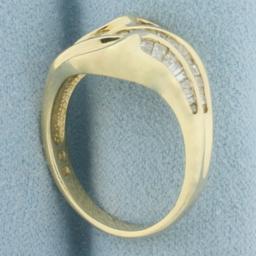 Baguette Diamond Wave Design Ring In 14k Yellow Gold