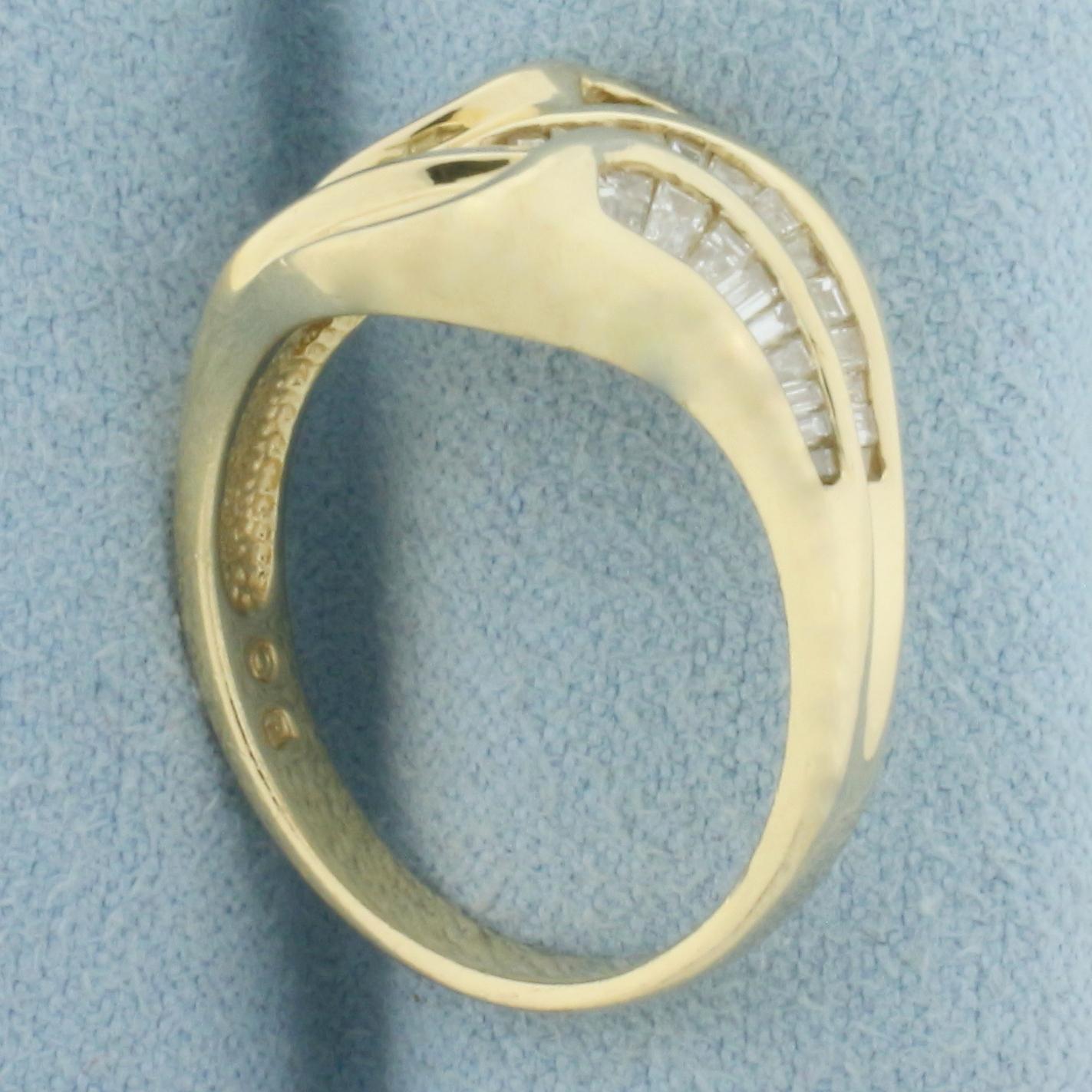 Baguette Diamond Wave Design Ring In 14k Yellow Gold