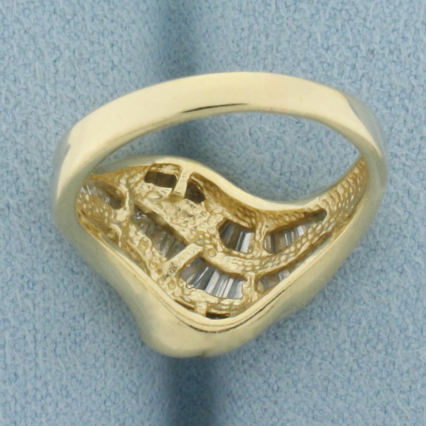 Baguette Diamond Wave Design Ring In 14k Yellow Gold