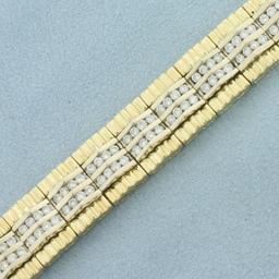 Diamond Two Tone Tread Design Statement Bracelet In 14k Yellow Gold