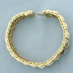Diamond Two Tone Tread Design Statement Bracelet In 14k Yellow Gold