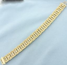 Diamond Two Tone Tread Design Statement Bracelet In 14k Yellow Gold