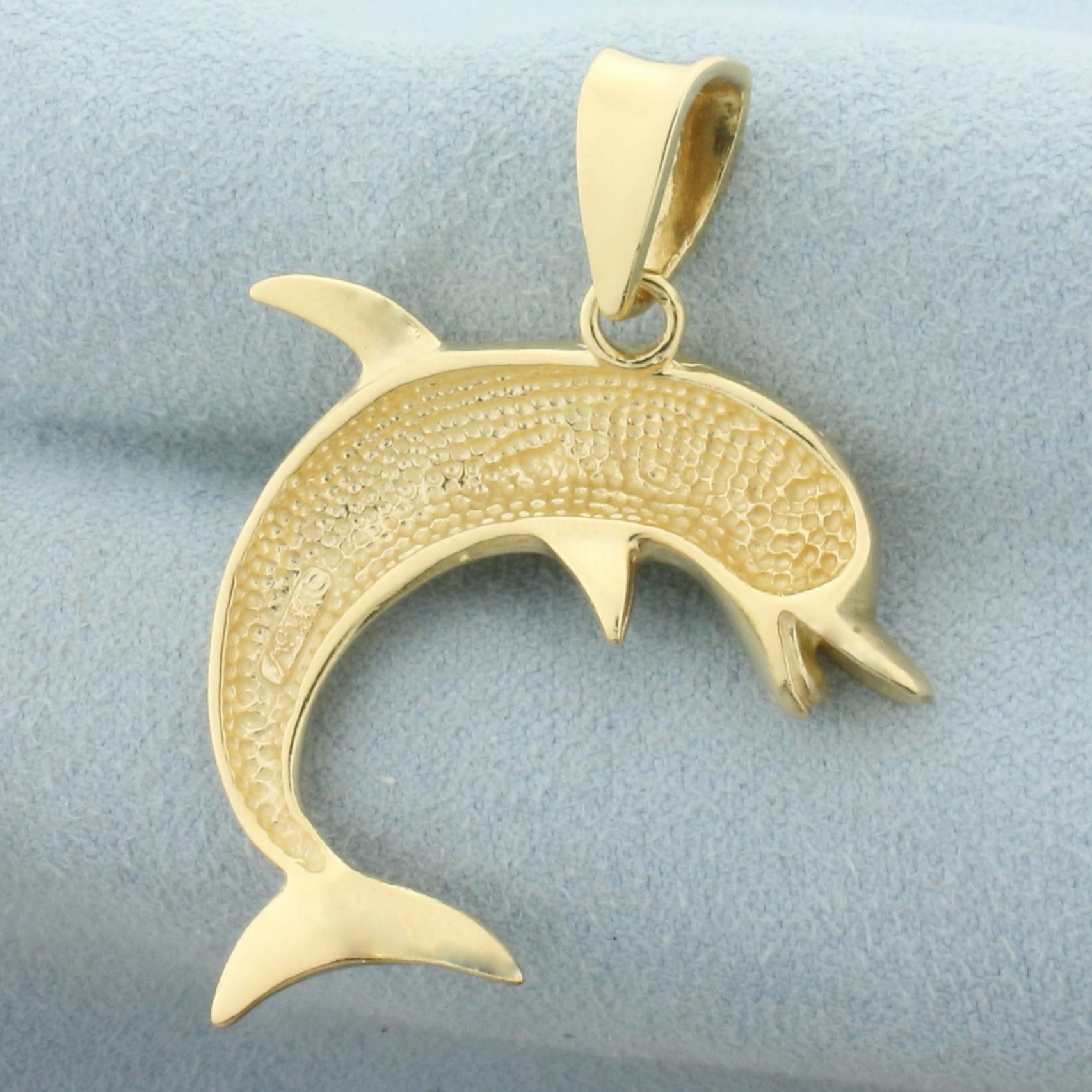 Large Dolphin Pendant In 14k Yellow Gold
