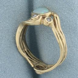 Vintage Opal And Diamond Ring In 10k Yellow Gold