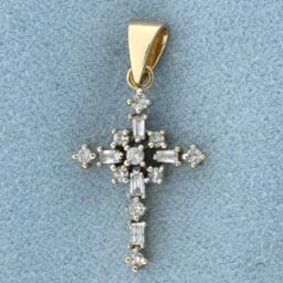 Diamond Cross Pendant In 10k Yellow Gold