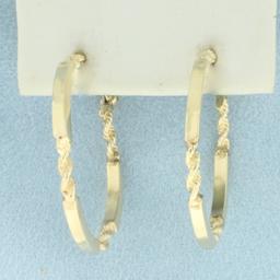 Unique Bar And Rope Hoop Earrings In 14k Yellow Gold