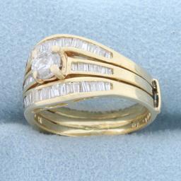Vintage Baguette And Round Diamond Engagement Ring In 14k Yellow Gold