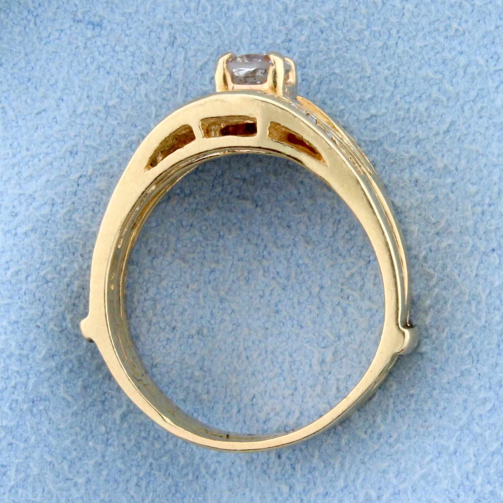 Vintage Baguette And Round Diamond Engagement Ring In 14k Yellow Gold