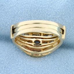Vintage Baguette And Round Diamond Engagement Ring In 14k Yellow Gold