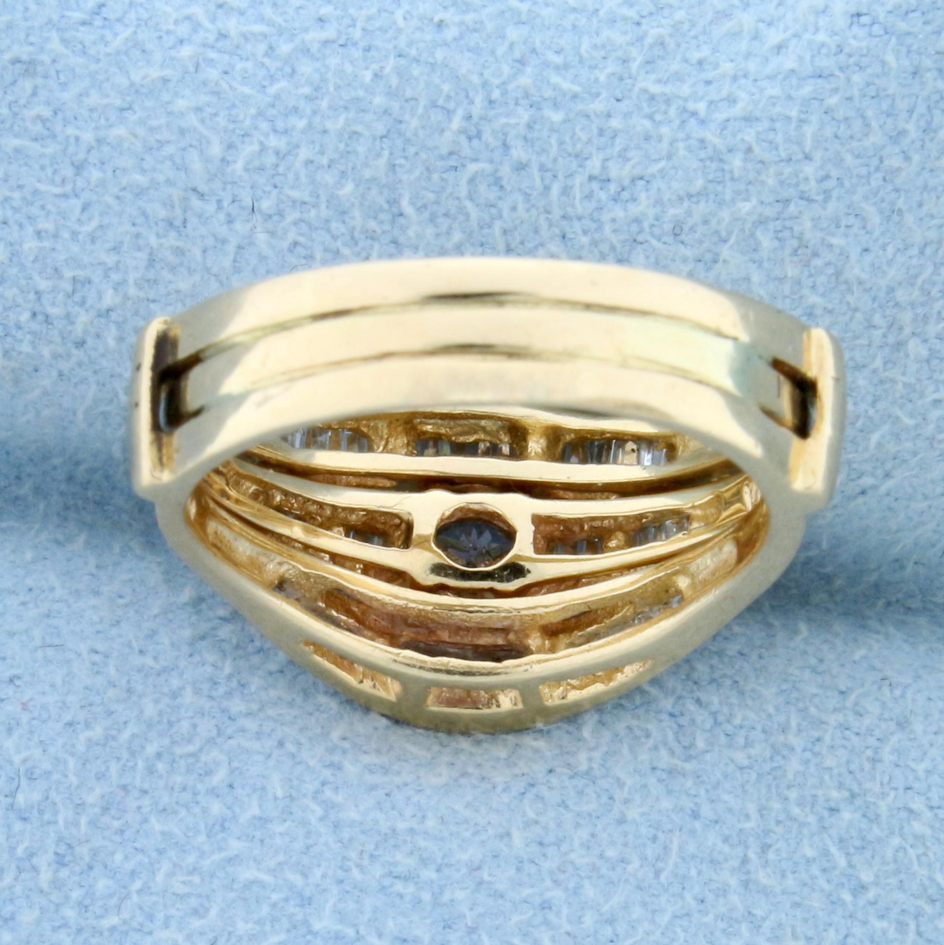 Vintage Baguette And Round Diamond Engagement Ring In 14k Yellow Gold