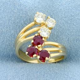 Natural Ruby And Diamond Pinky Ring In 14k Yellow Gold