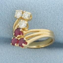 Natural Ruby And Diamond Pinky Ring In 14k Yellow Gold