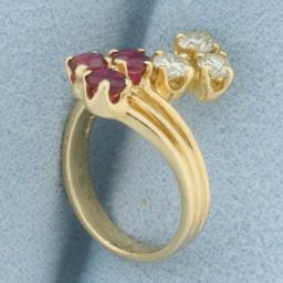 Natural Ruby And Diamond Pinky Ring In 14k Yellow Gold