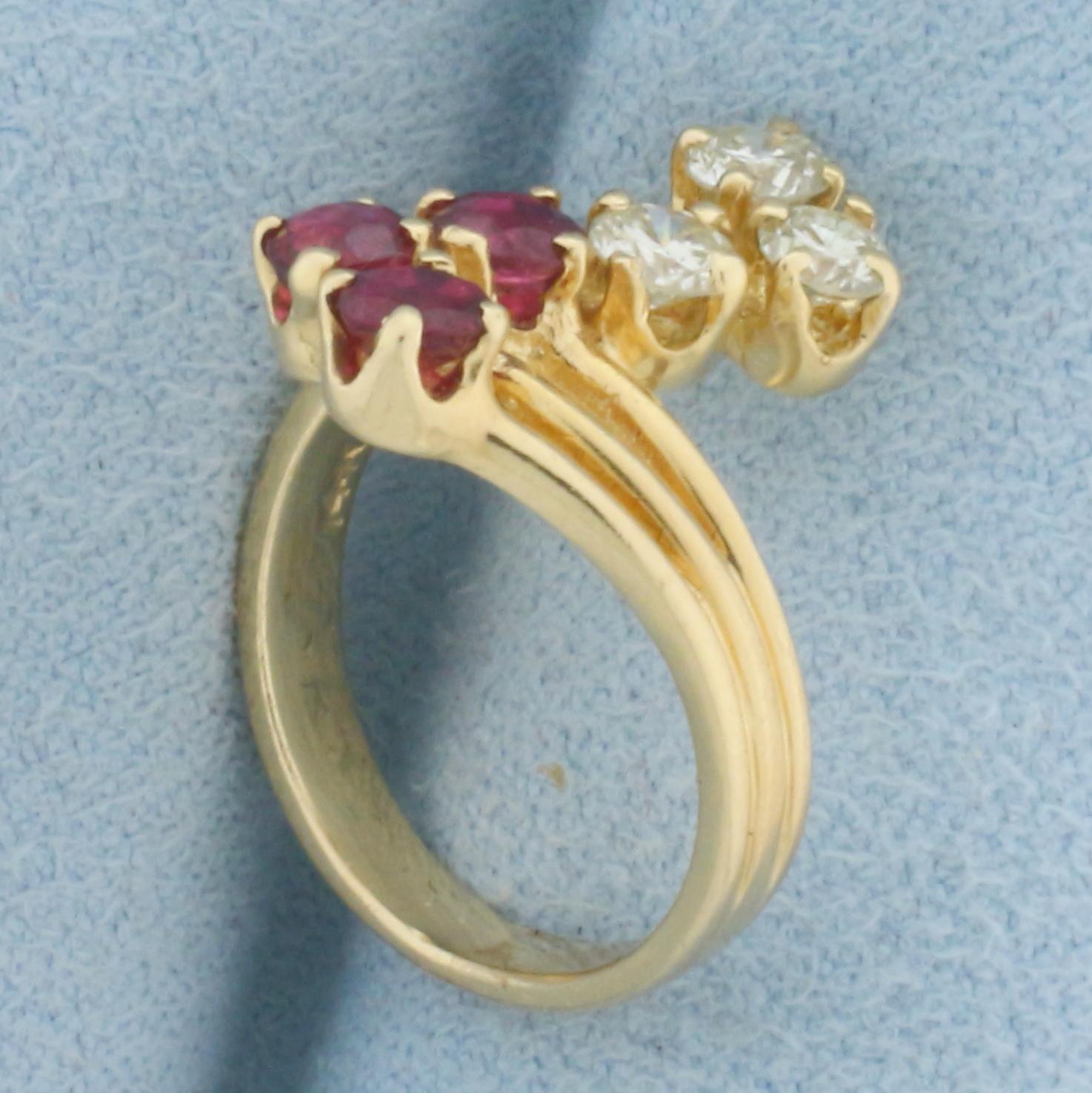 Natural Ruby And Diamond Pinky Ring In 14k Yellow Gold