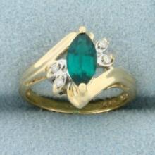 Tsavorite Garnet And Diamond Pinky Ring In 14k Yellow Gold