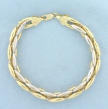 Two Tone Diamond Cut Desinger Link Sparkle Bracelet In 14k Yellow And White Gold