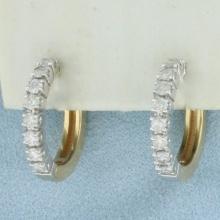 Diamond Two Tone Hoop Earrings In 14k Yellow Gold