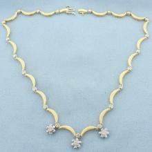 Unique Diamond Station Necklace In 14k Yellow Gold