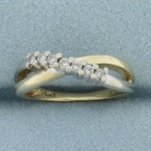 Two Tone Diamond Criss Cross Ring In 10k Yellow And White Gold