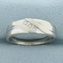 Mens 3 Stone Diagonal Diamond Wedding Or Anniversary Band Ring In 10k White Gold