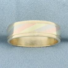 Mens Tri-color Striped Wedding Band Ring In 14k Yellow, Rose, And White Gold