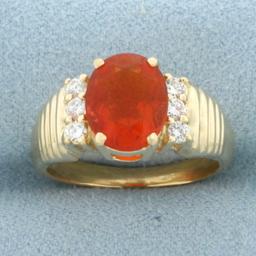 Fire Opal And Diamond Ring In 18k Yellow Gold