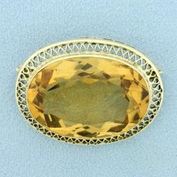 Vintage Citrine Statement Pin In 14k Yellow Gold
