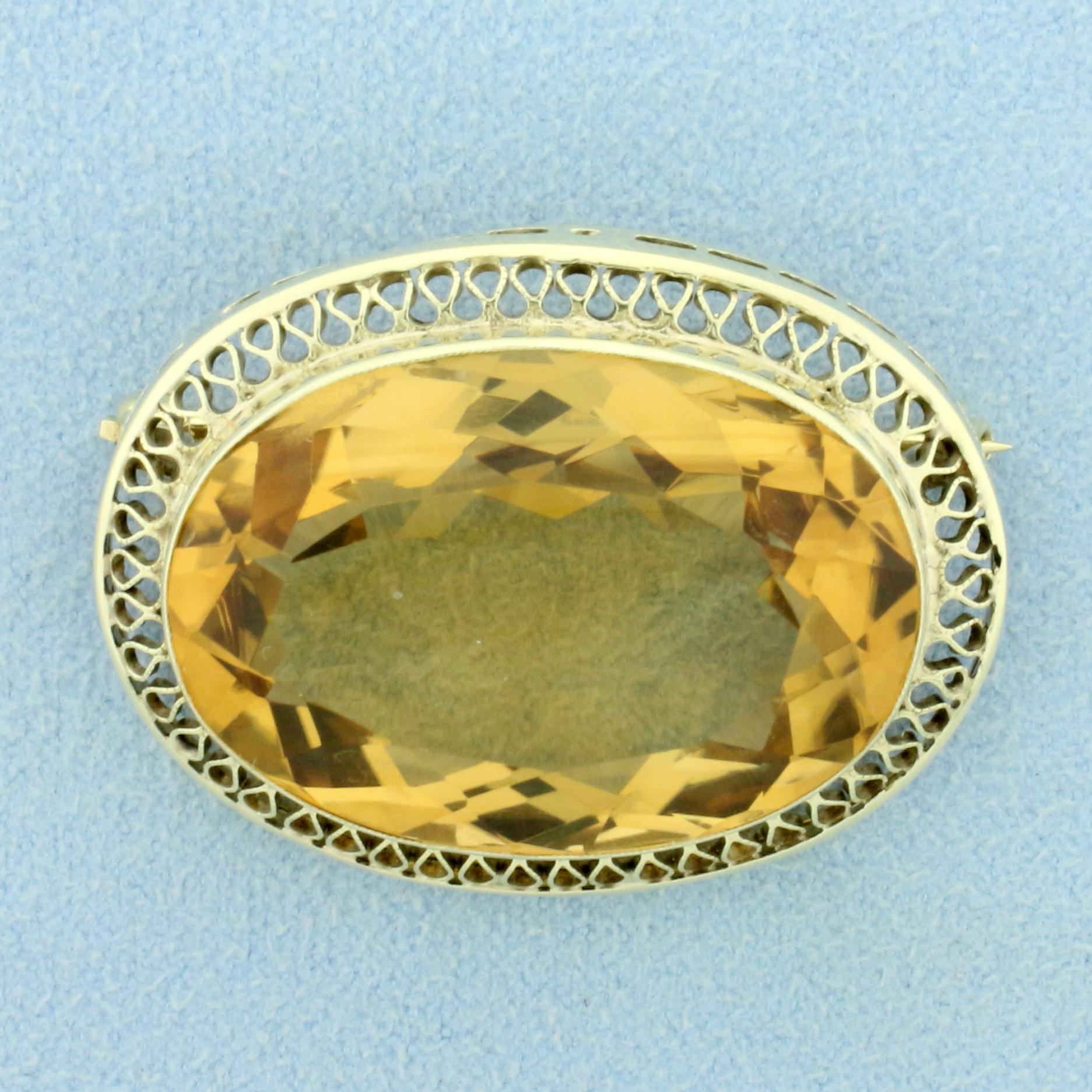 Vintage Citrine Statement Pin In 14k Yellow Gold