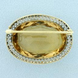 Vintage Citrine Statement Pin In 14k Yellow Gold