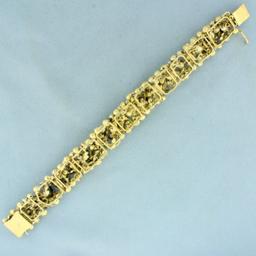 Designer Vintage Ruby And Lapis Lazuli Bracelet In 14k Yellow Gold