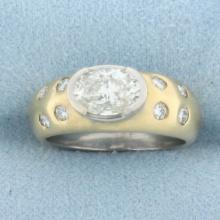 Designer Oval Diamond Engagement Ring In 14k Yellow And White Gold